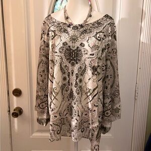 JM Collection Black and Cream Patterned Blouse